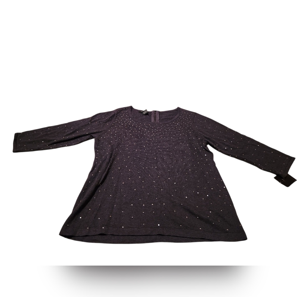 Women’s 1X Alfani Black With Silver Studs Round Neck With Accent Zipper Sweater